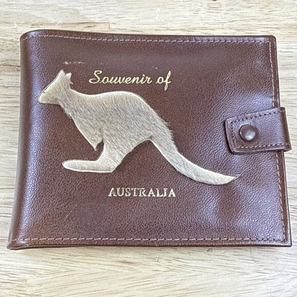 Vintage Brown Leather BiFold Wallet Australia Kangaroo Fur Starlite Products - Picture 9 of 13